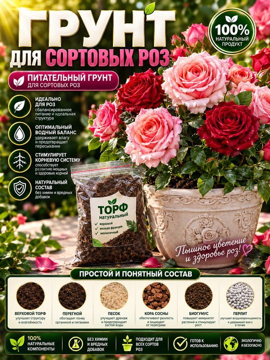 Грунт для сортавых РОЗ, Торф смесь для РОЗЫ - 