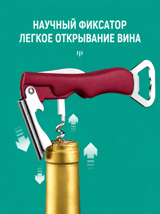 Штопор открывашка для бутылок + нож, 4 в 1