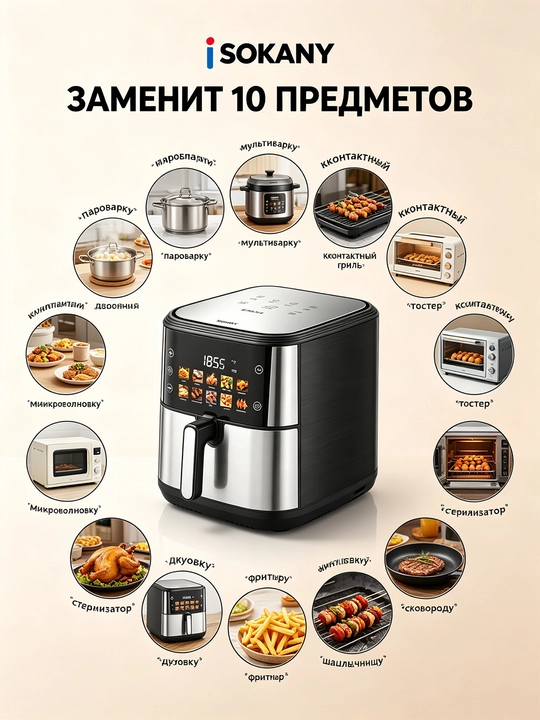 Fritöz SK-10099 12L 2400W ikki marta isitiladigan ikki savatli sensorli ekran 80-200°C