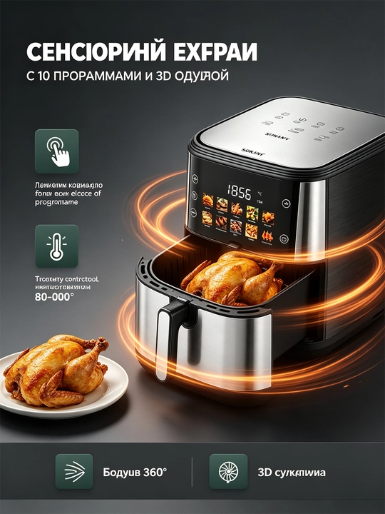 Fritöz SK-10099 12L 2400W ikki marta isitiladigan ikki savatli sensorli ekran 80-200°C