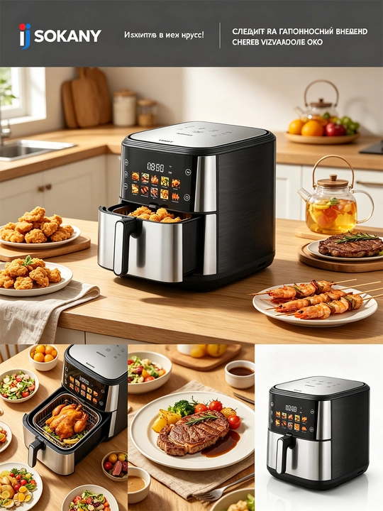 Fritöz SK-10099 12L 2400W ikki marta isitiladigan ikki savatli sensorli ekran 80-200°C