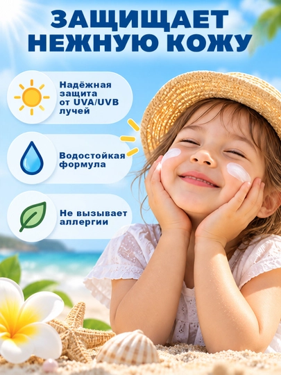 Детский солнцезащитный крем SPF 22 PA++ водостойкий, для чувствительной кожи от 3 лет