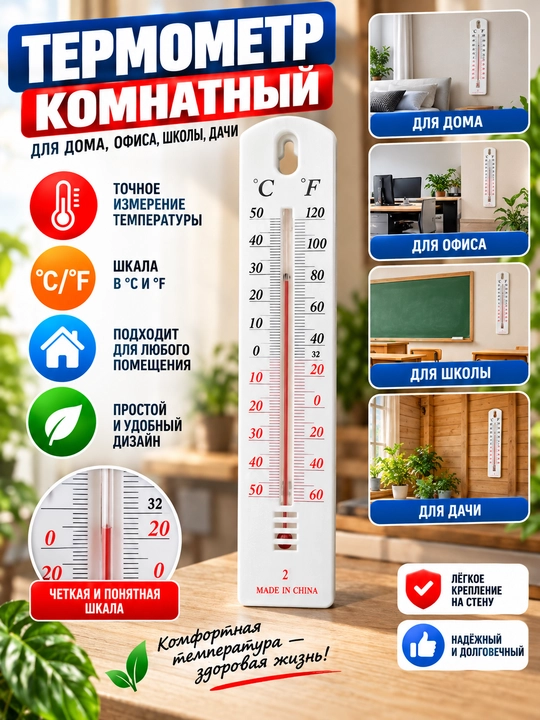 Devor termometri, ichki va tashqi havo xaroratini olchash uchun - 