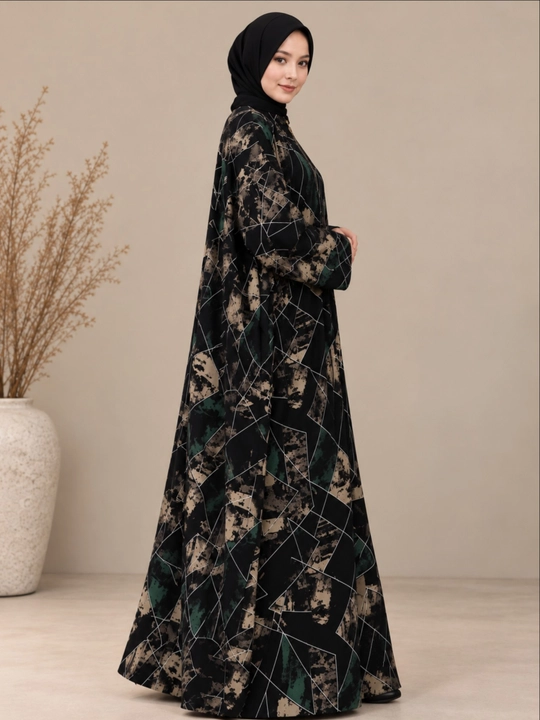 Ayollar abaya, trikotaj printli, ikki tomonlama zamokli keng va qulay kuz-qish-bahor uchun - 
