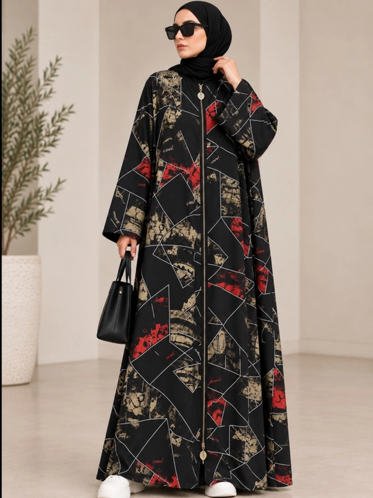 Ayollar abaya, trikotaj printli, ikki tomonlama zamokli keng va qulay kuz-qish-bahor uchun