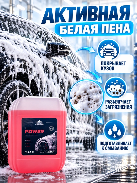 Автошампунь TURBOWASH POWER для бесконтактной мойки, белая пена, 22 к