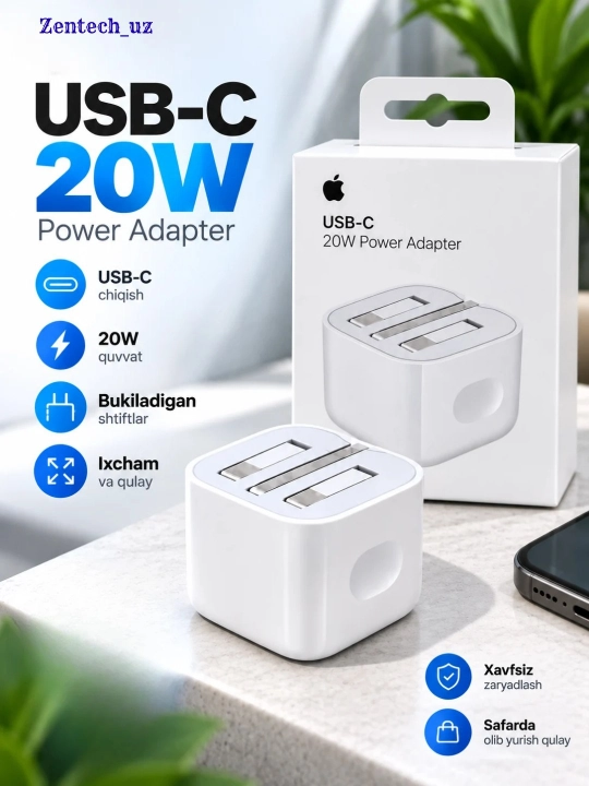 Оригинальный зарядный адаптер Apple для iPhone USB-C 20W, сетевой блок питания с вилкой EU