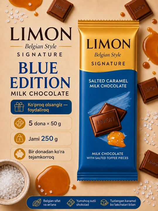 Молочный плитка "LIMON Signature Blue Edition" Belgian Style, 50 г Ne'mat, 5 штук