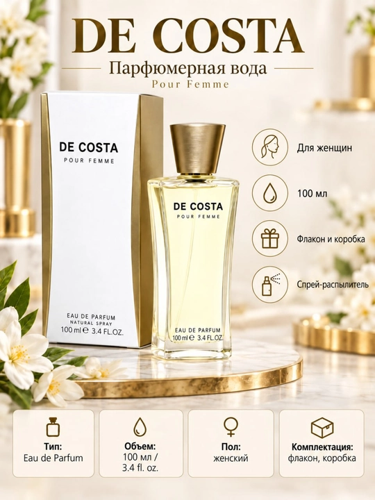 Parfyumeriya suvi Fragrance World De Costa Pour Femme ayollar uchun 100 ml - 