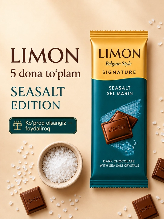 5 dona “LIMON Signature Green Edition” shokolad plitkasi, Belgian Style, 50 g, Ne’mat