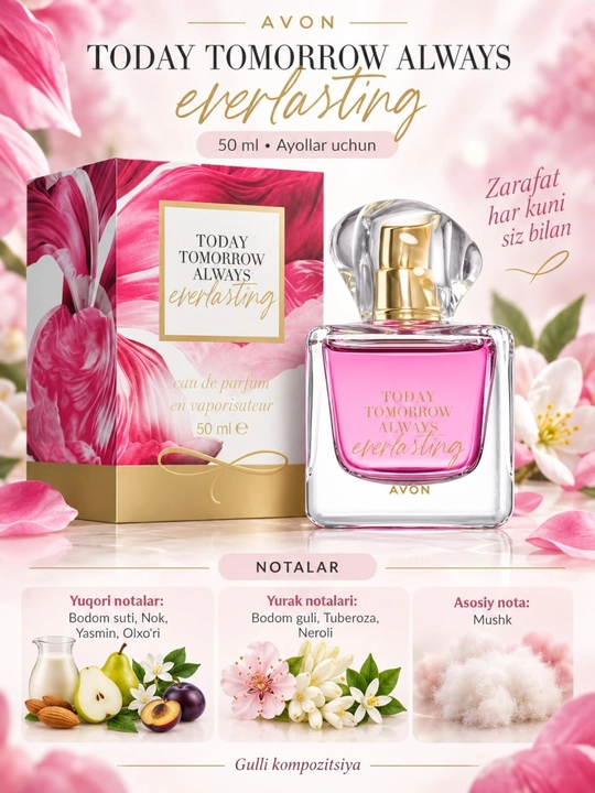Parfyumeriya suvi Avon Today Tomorrow Always Everlasting ayollar uchun , 50 ml - 