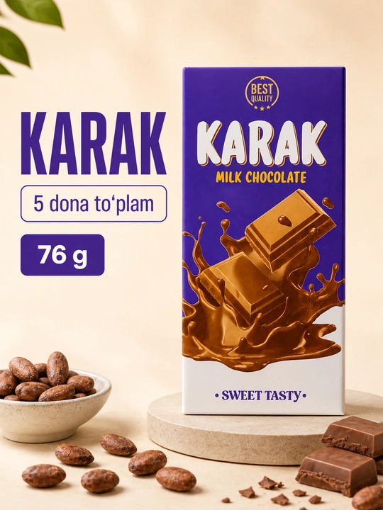 5 dona KARAK Chocolate, sutli shokolad Violet Edition, 76 g, 16.5 × 7.5 sm, Ne’mat - 