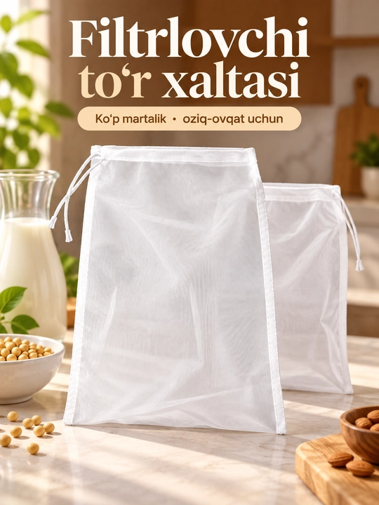 Oziq-ovqat uchun filtrlovchi to‘r xaltasi, qayta ishlatiladigan