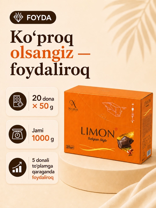 20 dona "LIMON Signature Orange Edition" Belgian Style sut plitkasi, 50 g Ne’mat