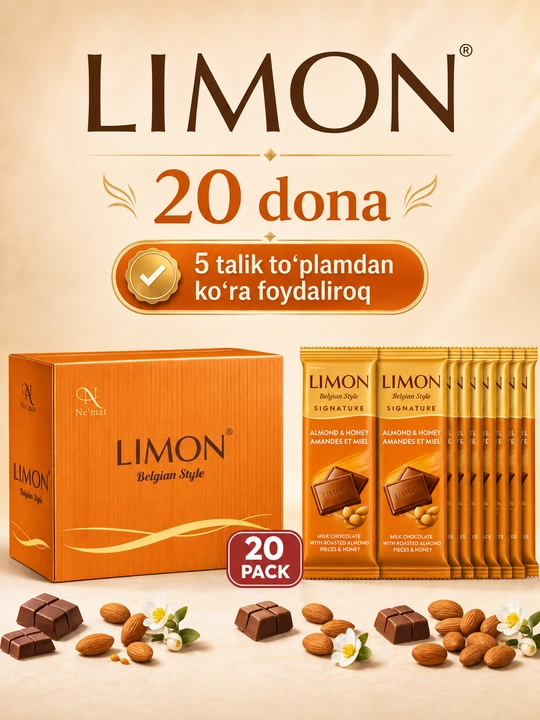 20 dona "LIMON Signature Orange Edition" Belgian Style sut plitkasi, 50 g Ne’mat