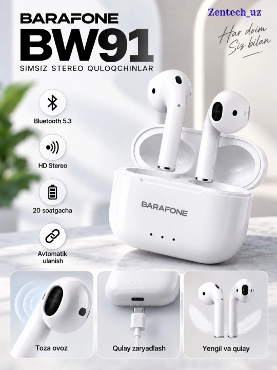 Беспроводные стереонаушники Barafone BW91, Bluetooth 5.3, с зарядным кейсом