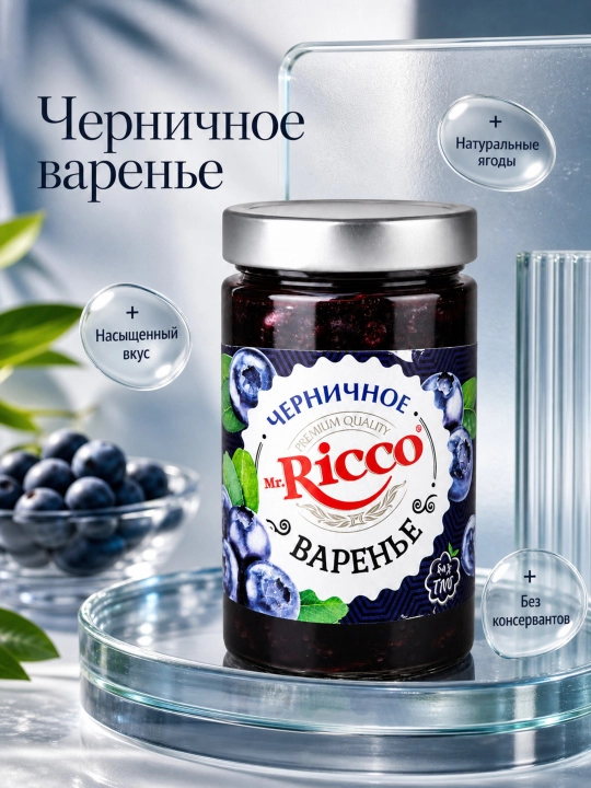 Murabbo Mr.Ricco, Chernika (Ko'k meva), Klyukva, Qora smorodina