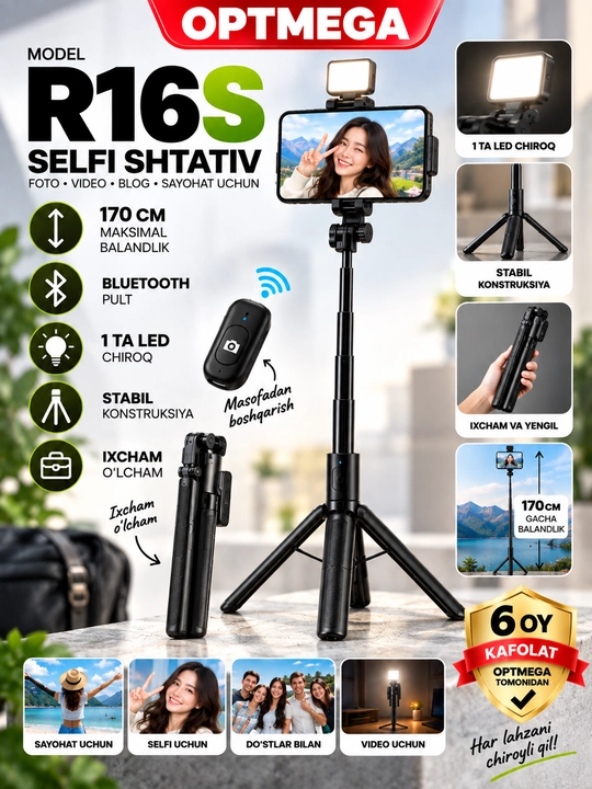 Selfi tayoqchasi, shtativ, monopod, masofadan boshqarish pulti, telefon aksessuarlari - 