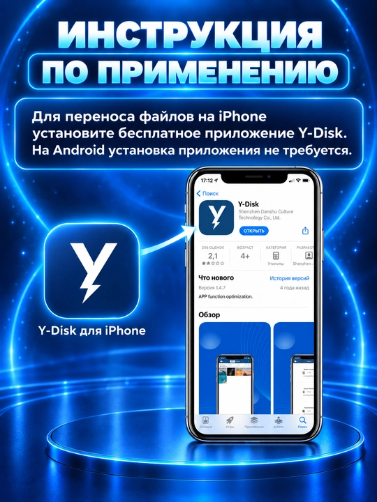 Флешка 4 в 1 для iPhone (до 12), Android, Mac, Window 128 ГБ, 256 ГБ, 512 ГБ, 1 ТБ