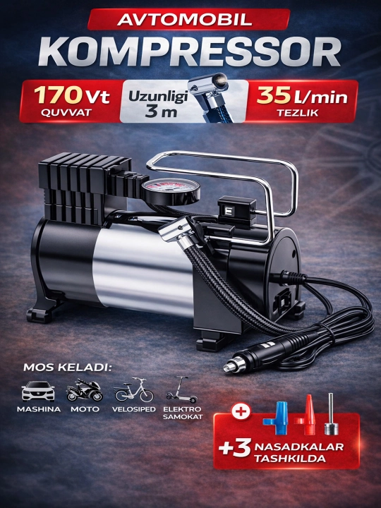 Avtomobil kompressori, shinalar uchun universal elektr nasos