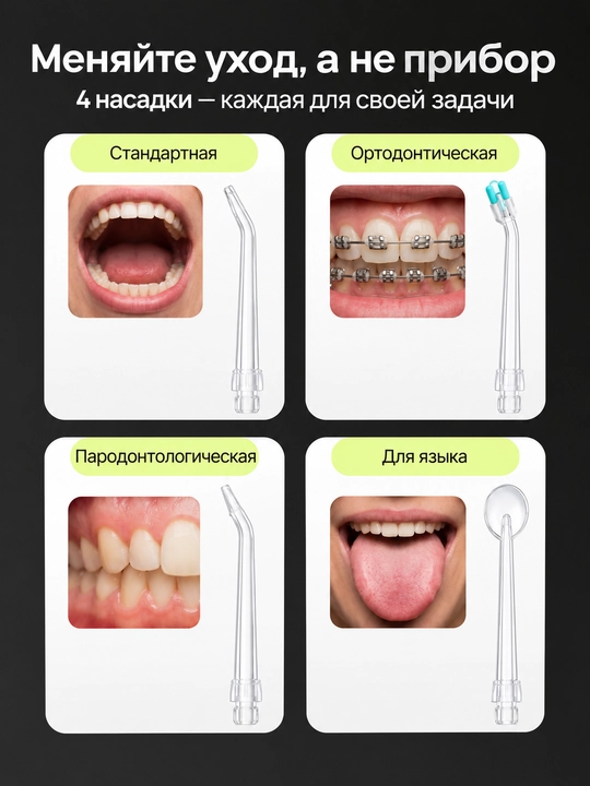 Ирригатор для полости рта, беспроводной, 230 мл, 3 режима, 4 насадки, USB