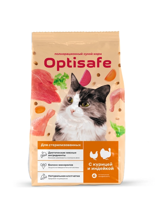 Сухой корм Optisafe для стерилизованных кошек, курица и индейка