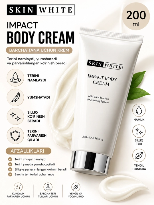Skin White Body Cream tana kremi namlantiruvchi yorqinlashtiruvchi parvarish kremi 200 ml
