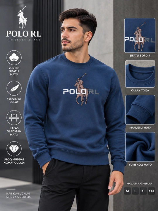 Erkaklar uchun zamonaviy svitshot, Polo printli - 