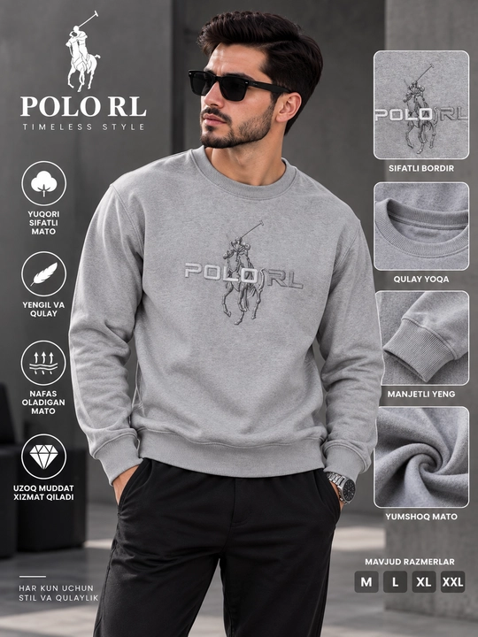 Erkaklar uchun zamonaviy svitshot, Polo printli - 