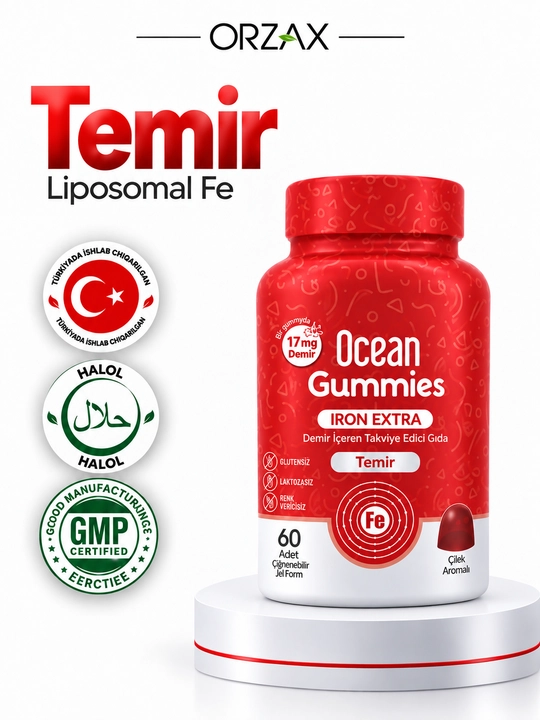 Ocean Gummies Iron — temir, C, B6 va B12 vitaminlari bilan, 60 gummy, Halol. - 