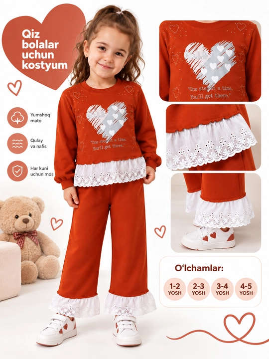 Qizlar kiyimi, bolalar komplekti, 2 qismli kiyim, qizaloq kostyumi, kuz va qishki kiyim - 