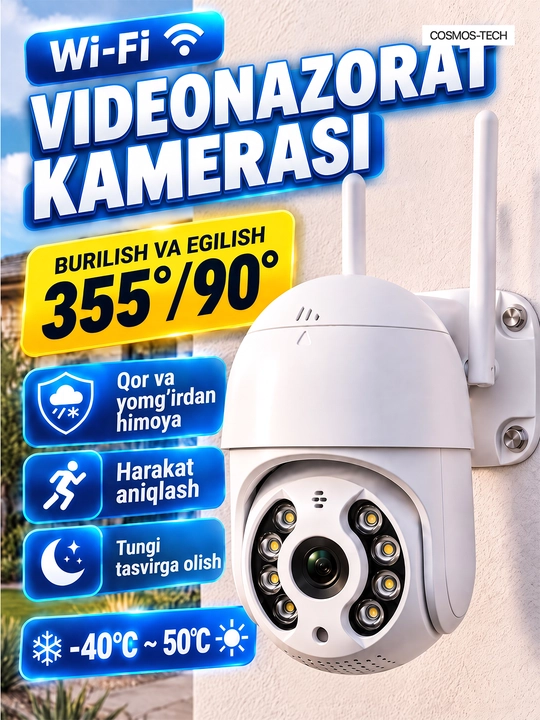 Hikvision, V380, Icsee Wi-Fi 360° kuzatuv kamerasi, video kuzatuv kamerasi, kamera