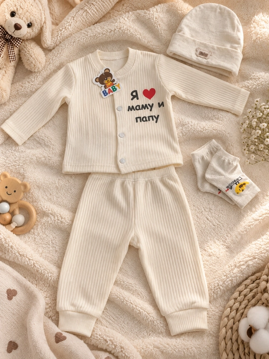 Комплект детской одежды , верх, брюки, шапочка и носки,  для детей 1–2 лет