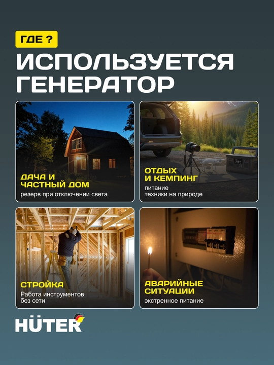 Портативный бензиновый генератор Huter HT1000L арт. 64/1/2