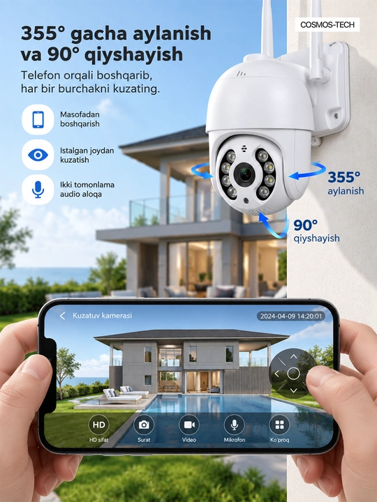 Hikvision, V380, Icsee Wi-Fi 360° kuzatuv kamerasi, video kuzatuv kamerasi, kamera