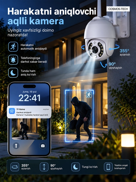Hikvision, V380, Icsee Wi-Fi 360° kuzatuv kamerasi, video kuzatuv kamerasi, kamera