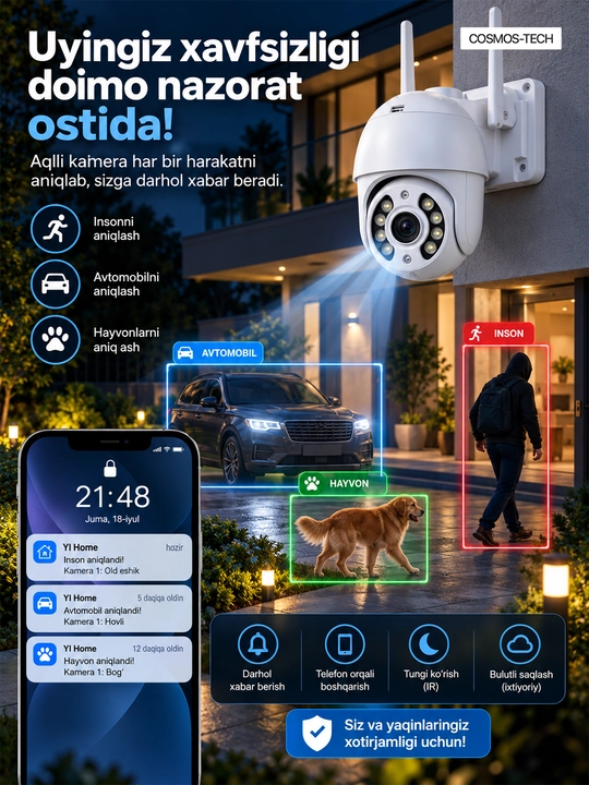 Hikvision, V380, Icsee Wi-Fi 360° kuzatuv kamerasi, video kuzatuv kamerasi, kamera