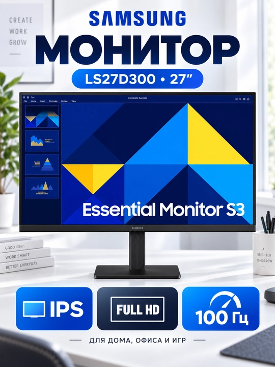Monitor Samsung LS27D300 27″, IPS, Full HD, 100 Hz, uy va o‘yinlar uchun - 