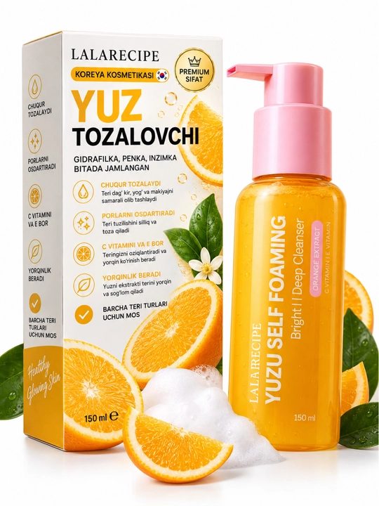 Yuz yuvish ko‘pigi LALARECIPE Yuzu 3 in 1 tozalovchi penka 200 ml