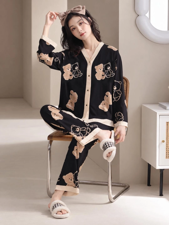 Ayollar uchun shimli pijama, ayollar uchun uy kiyimi, ikki qismli kostyum