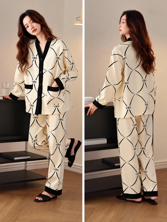 Ayollar uchun shimli pijama, ayollar uchun uy kiyimi, ikki qismli kostyum