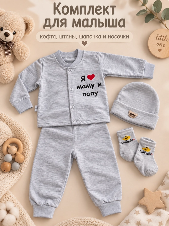 Комплект детской одежды , верх, брюки, шапочка и носки,  для детей 1–2 лет