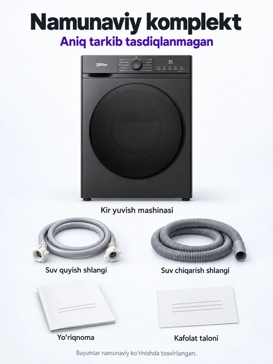 Ziffler BWM8-B2BL kir yuvish mashinasi, 8 kg, inverter, 1200 ayl/min, Steam Wash