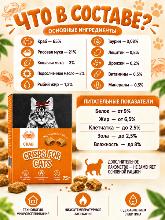 Linsen mushuklar uchun quruq ozuqa, letsitin va taurin qo‘shilgan qarsildoq yegulik, 75 g