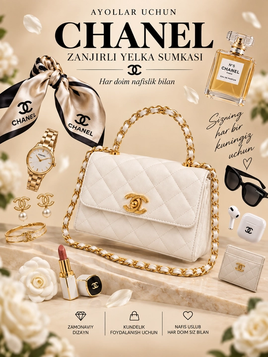 Ayollar sumkasi, zanjirli yelka Chanel sumka, kichik zamonaviy kundalik sumka