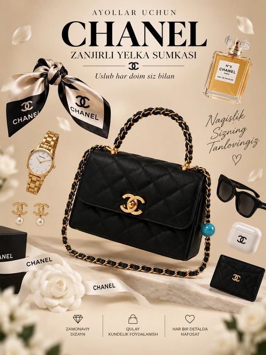 Ayollar sumkasi, zanjirli yelka Chanel sumka, kichik zamonaviy kundalik sumka