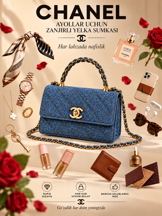 Ayollar sumkasi, zanjirli yelka Chanel sumka, kichik zamonaviy kundalik sumka