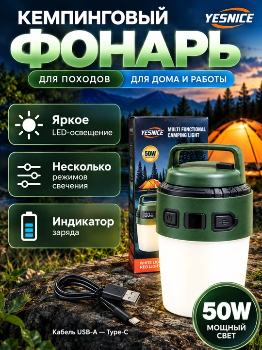 Chirog‘i Ko‘p rejimli USB orqali quvvatlanadigan LED kemping - 