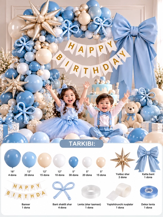 Набор воздушных шаров для дня рождения Happy Birthday, 116 предметов