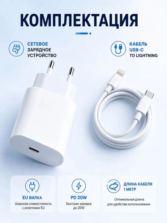 Зарядное устройство для iPhone, быстрая зарядка 25 Вт, с кабелем Type-C — Lightning